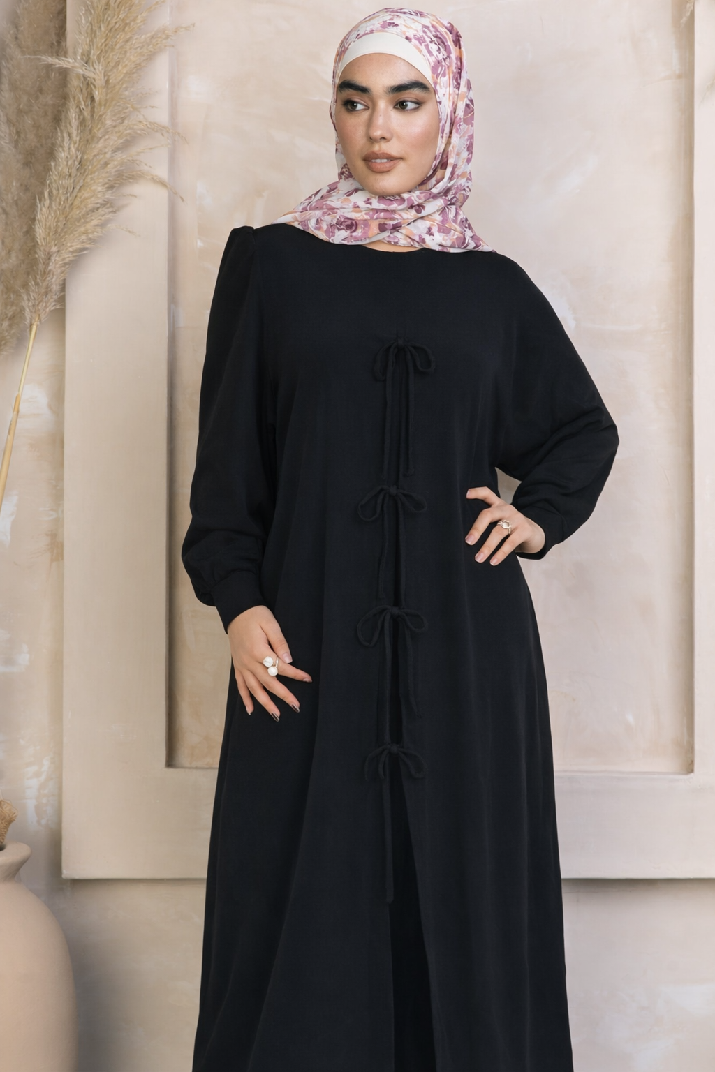Bow Tie Sweater Dress Cardigan Set - Black