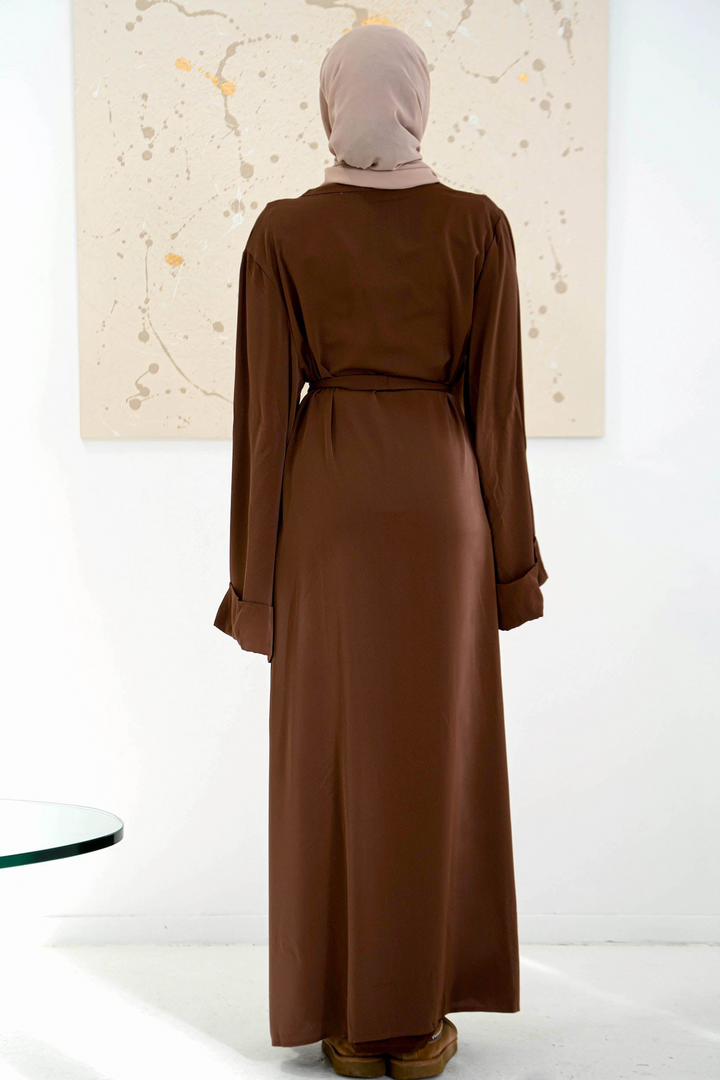 Brown Nida Kimono Sleeve Open Abaya-CLEARANCE