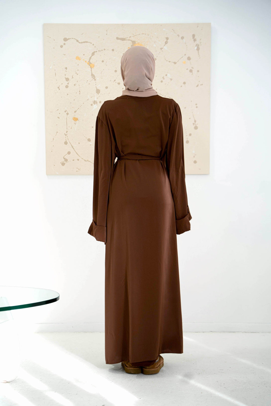 Brown Nida Kimono Sleeve Open Abaya-CLEARANCE