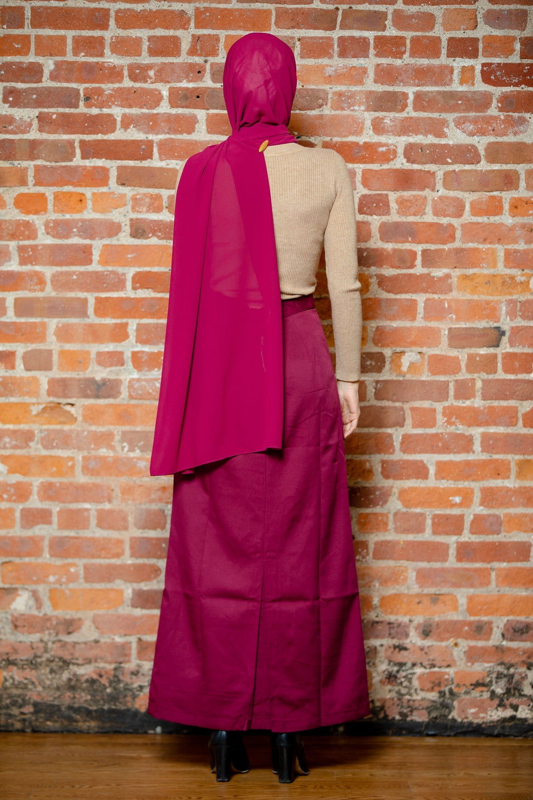 Burgundy Pencil Maxi Skirt on clearance, perfect for a stylish modest outfit