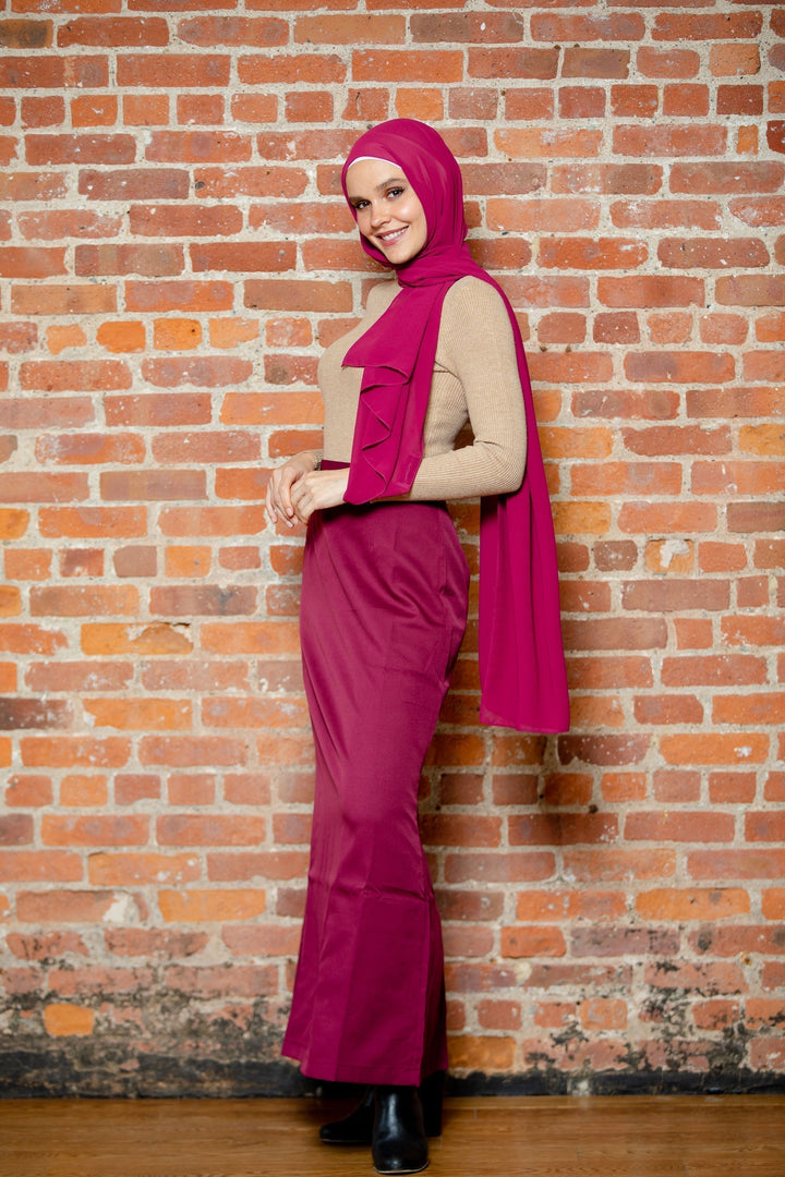 Burgundy Pencil Maxi Skirt showcasing stylish modest fashion outfit on clearance