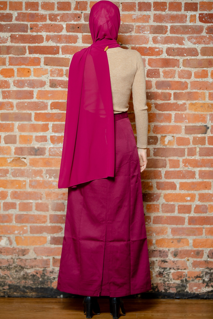 Burgundy modest dress with head covering and Burgundy Pencil Maxi Skirt-CLEARANCE