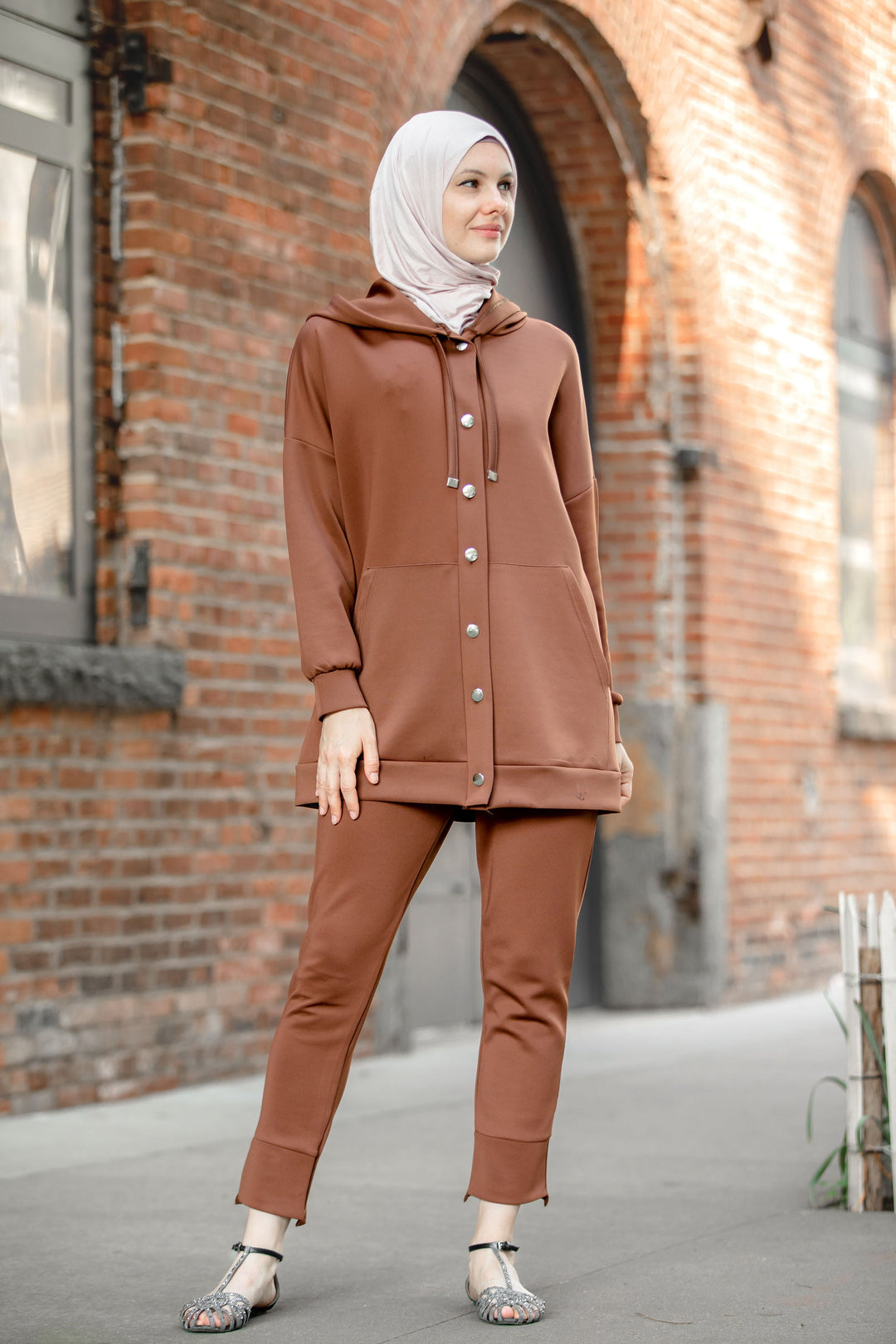 Button Down Hoodie Sweatshirt and Pants Set-CLEARANCE