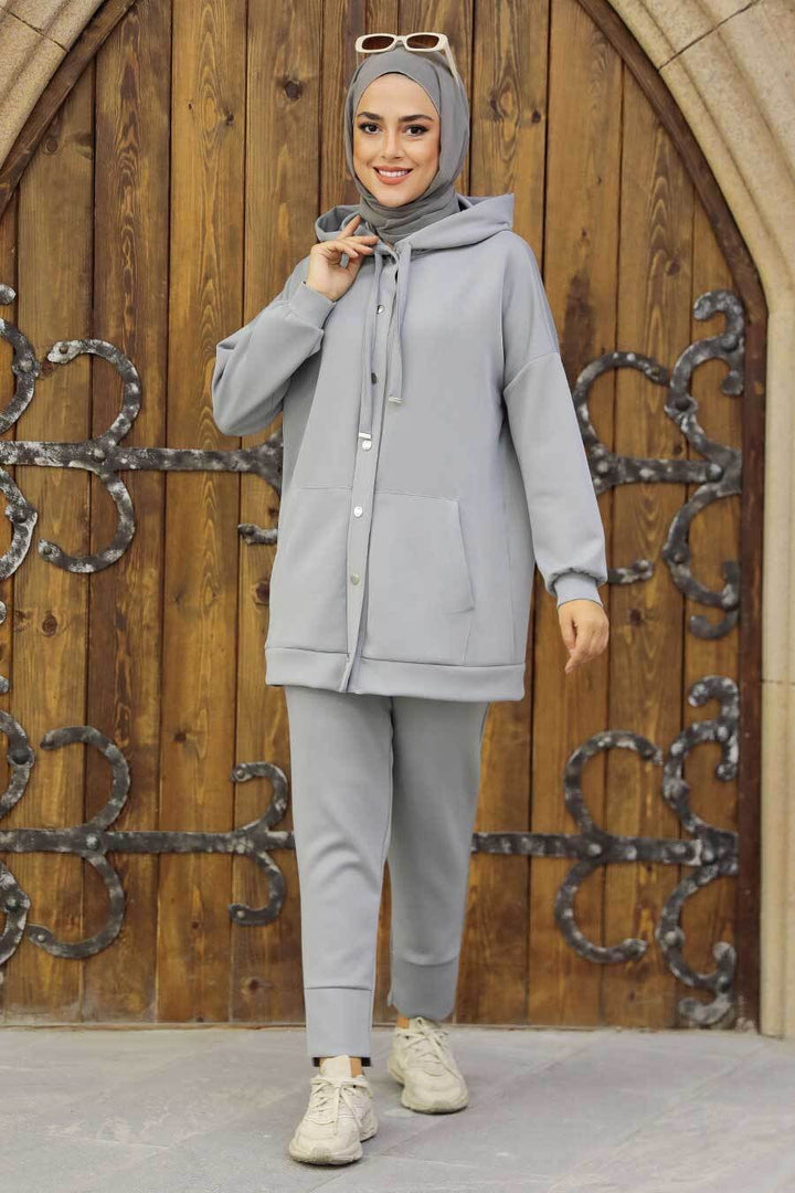 Button Down Hoodie Sweatshirt and Pants Set-CLEARANCE