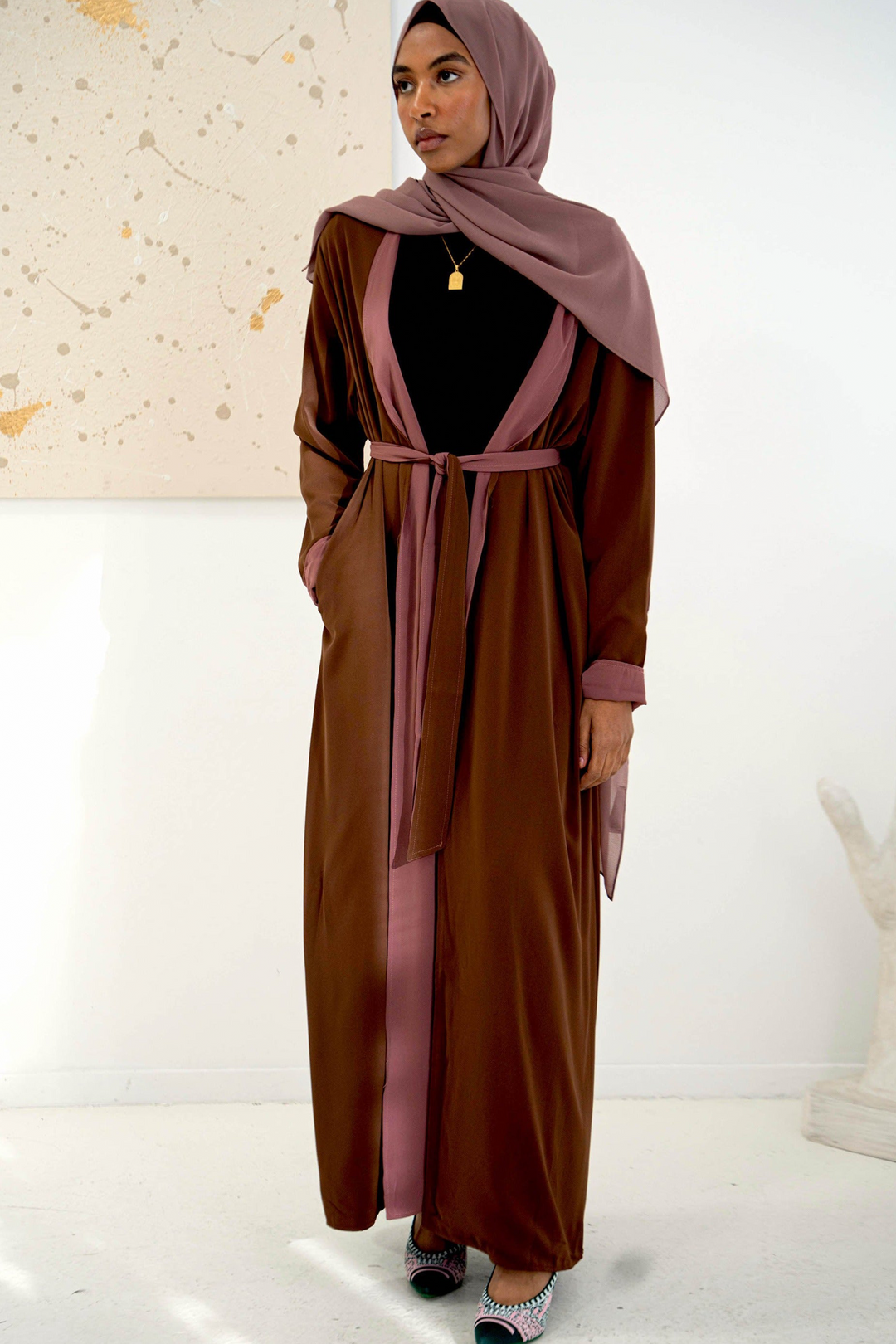 Coffee/Purple Reversible Open Abaya