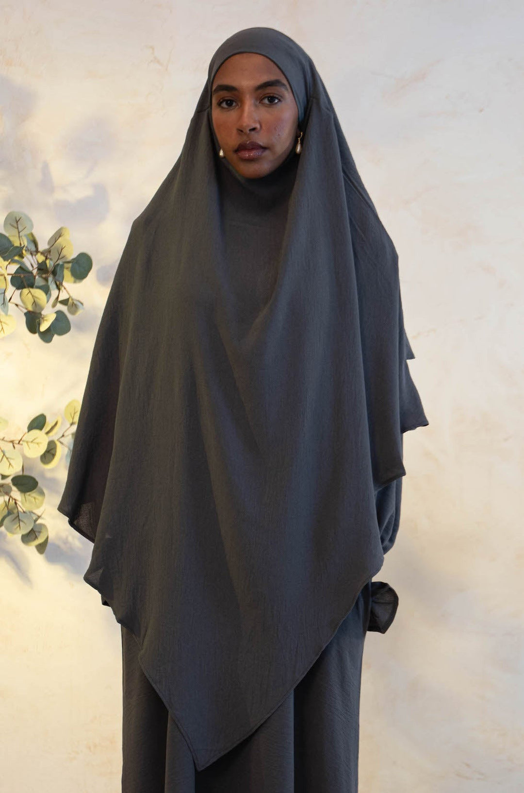 Dark Gray Double Layer Khimar