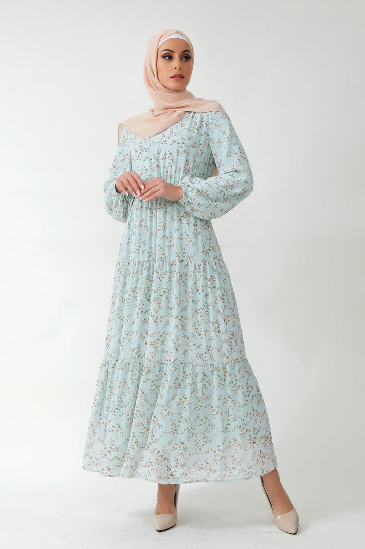 Light blue floral maxi dress with hijab from the Dreamy Blue Floral collection