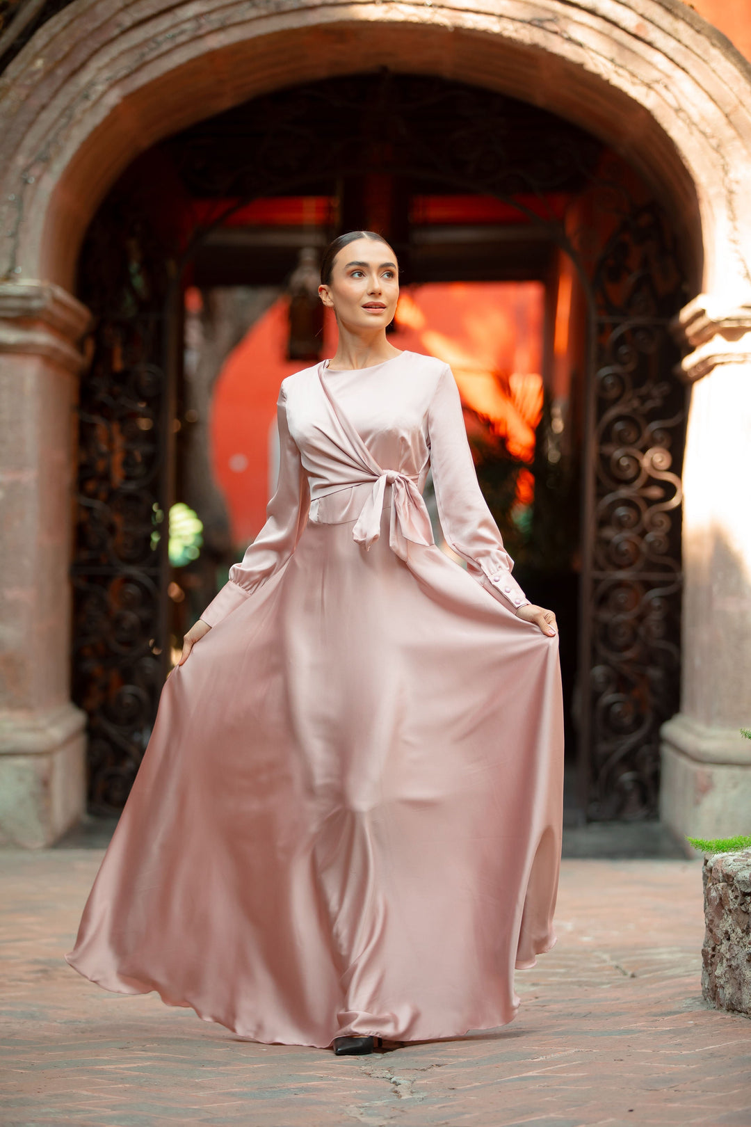 Dusty Pink Diana Side Knot Satin Gown