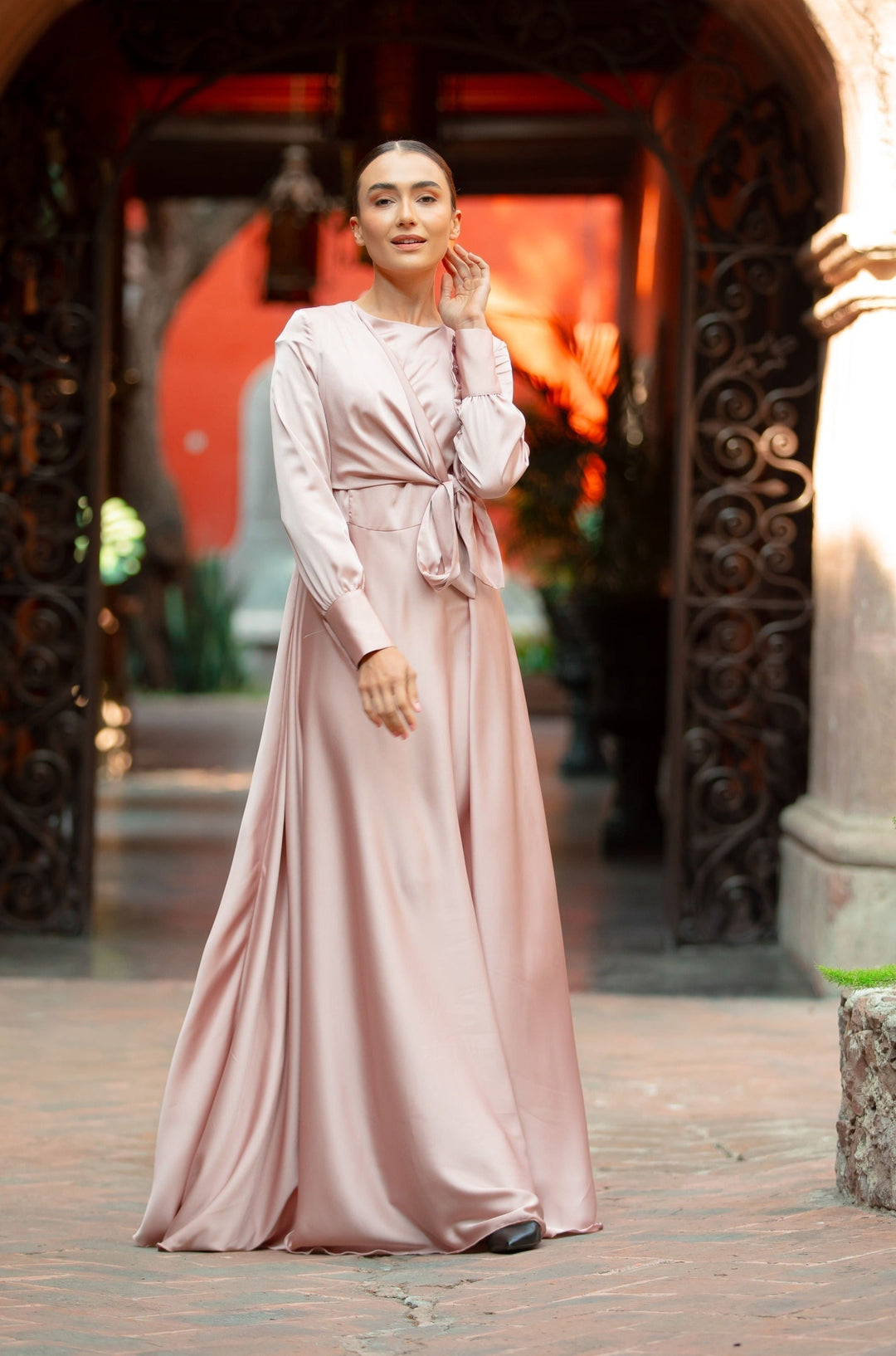 Dusty Pink Diana Side Knot Satin Gown