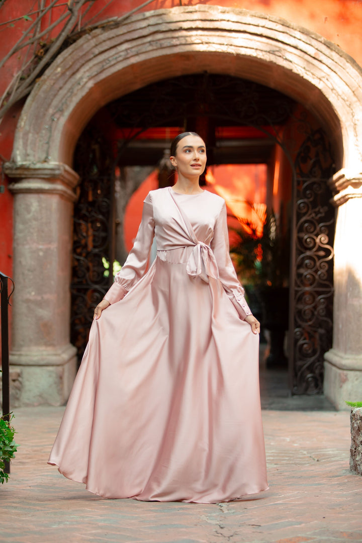 Dusty Pink Diana Side Knot Satin Gown