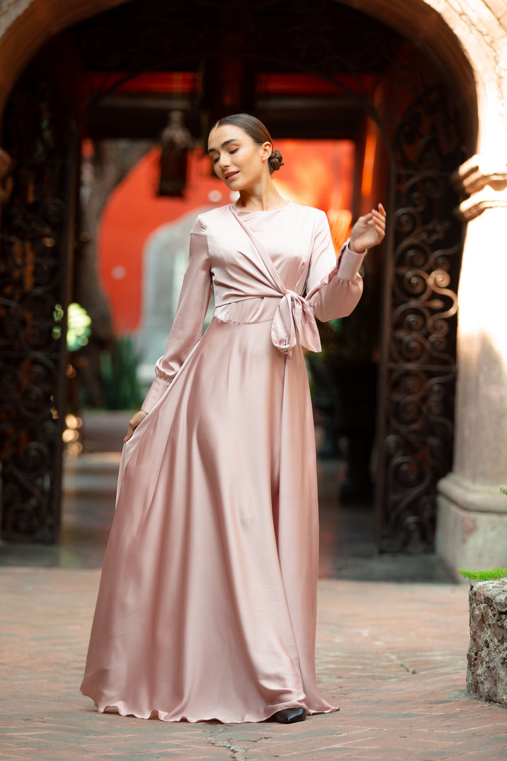 Dusty Pink Diana Side Knot Satin Gown