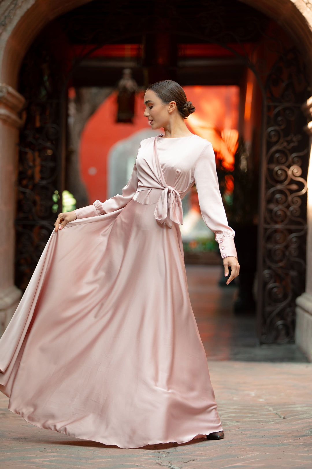 Dusty Pink Diana Side Knot Satin Gown