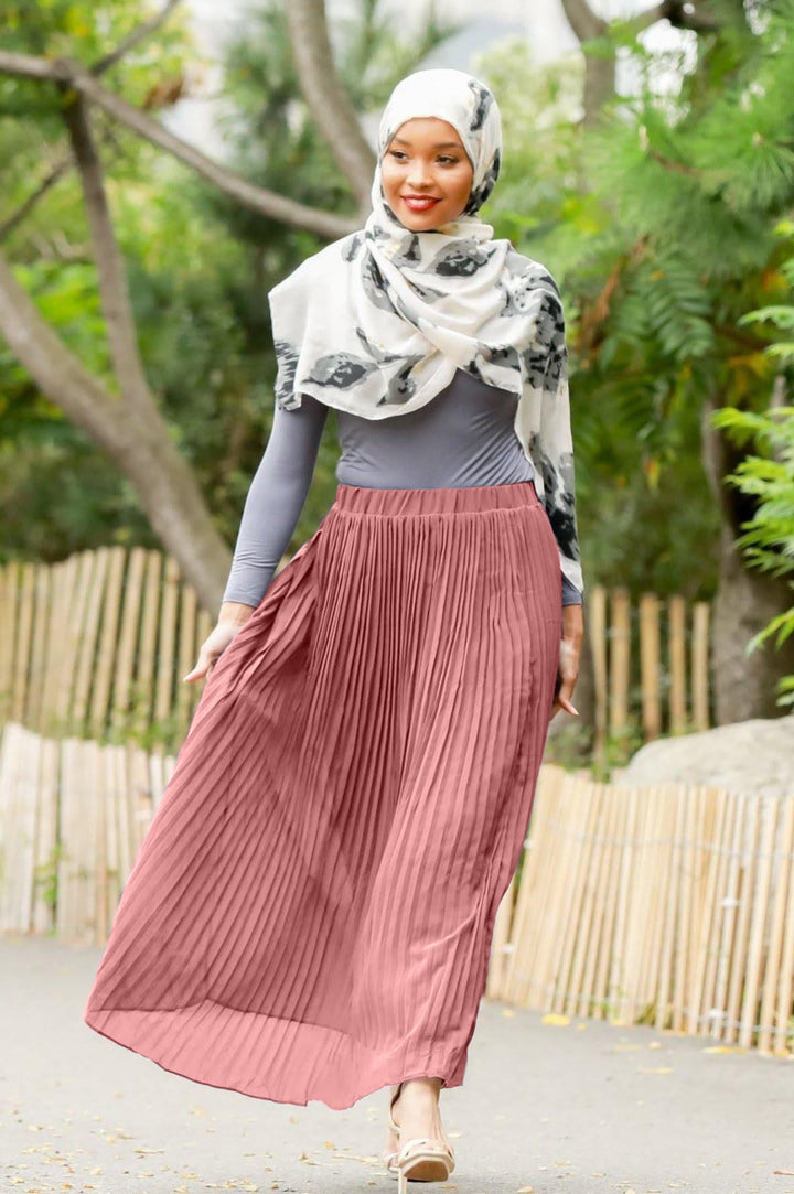 Dusty Pink Pleated Chiffon Maxi Skirt with elastic waistband on clearance sale