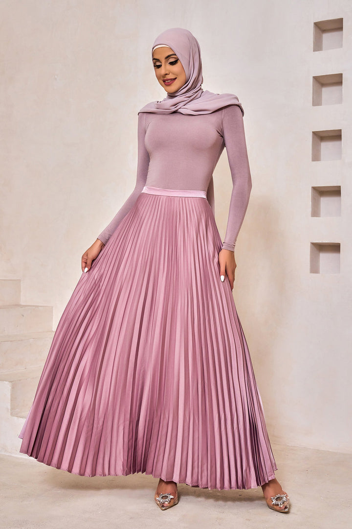 Dusty Pink Satin Pleated Maxi Skirt-CLEARANCE