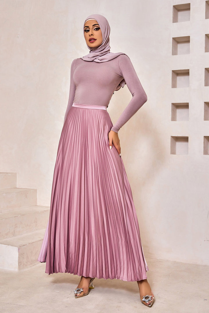 Dusty Pink Satin Pleated Maxi Skirt-CLEARANCE