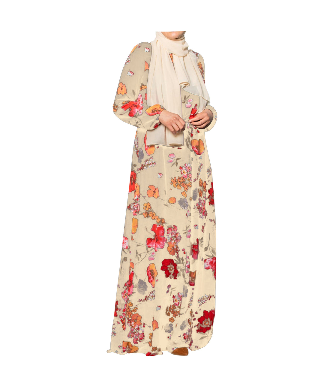 Floral Drawstring Maxi Dress with Neck Tie and Elastic Cuff for stylish summer wear