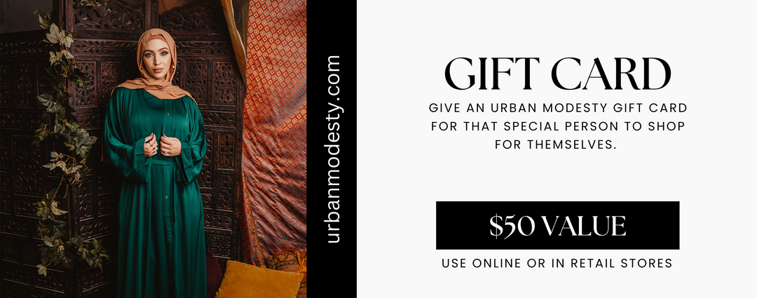 Urban Modesty gift card displayed as a premium gift card for stylish shoppers