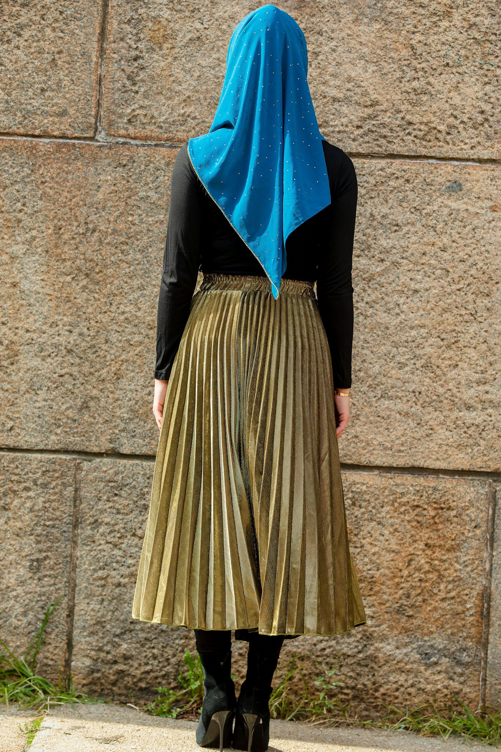 Gold Metallic Pleated Chiffon Maxi Skirt-CLEARANCE