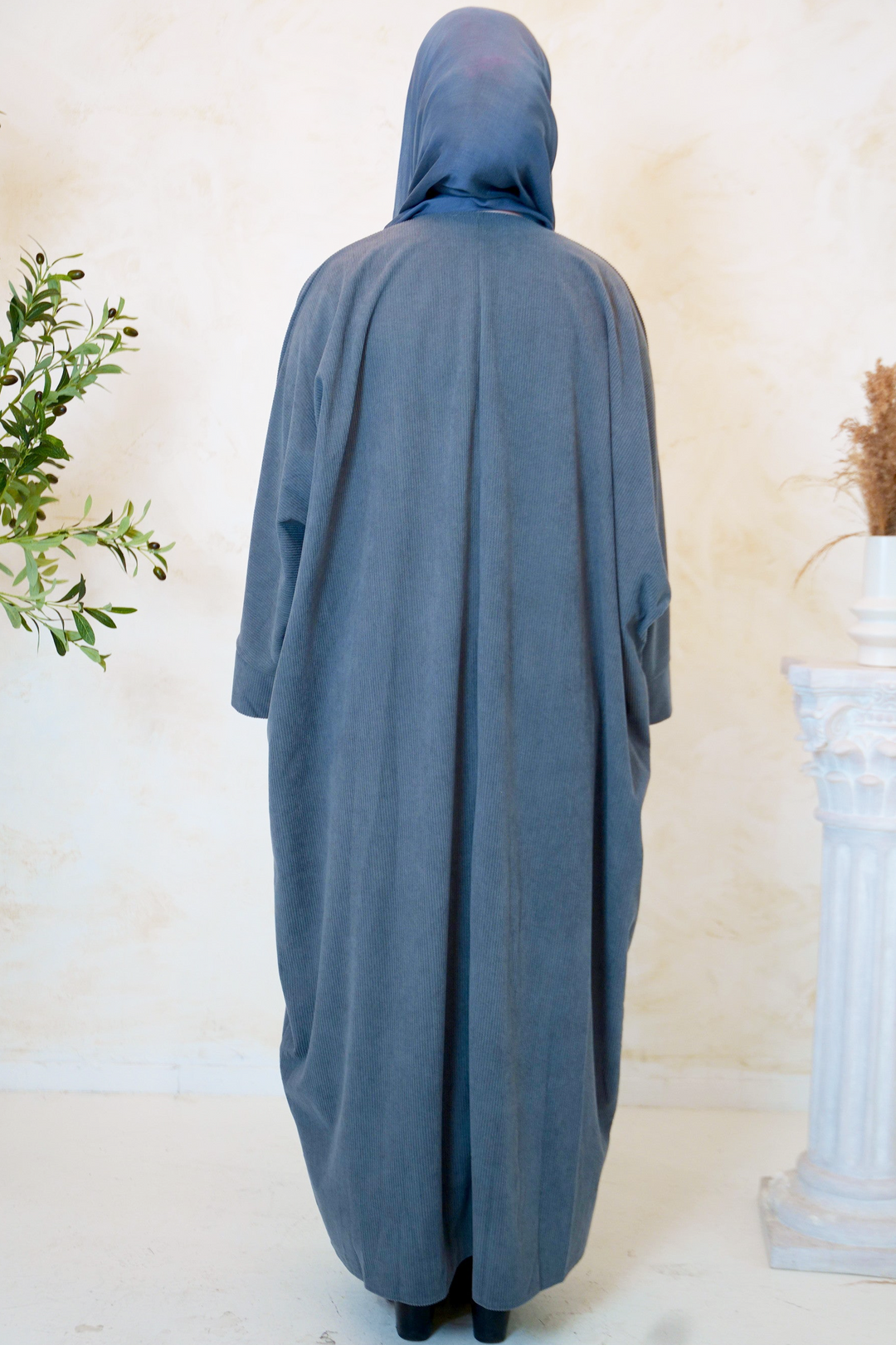 Gray Corduroy Open Front Abaya-CLEARANCE