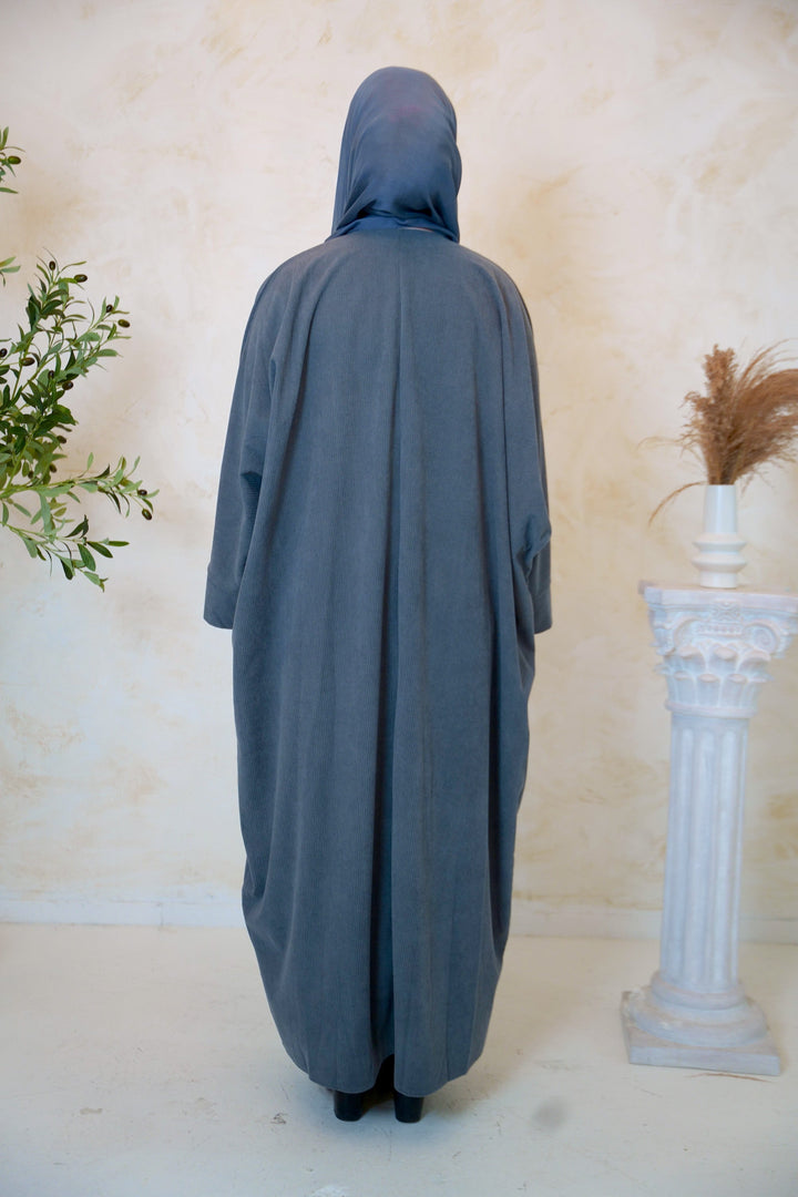 Gray Corduroy Open Front Abaya-CLEARANCE