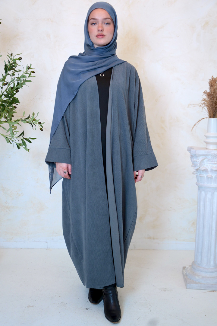 Gray Corduroy Open Front Abaya-CLEARANCE