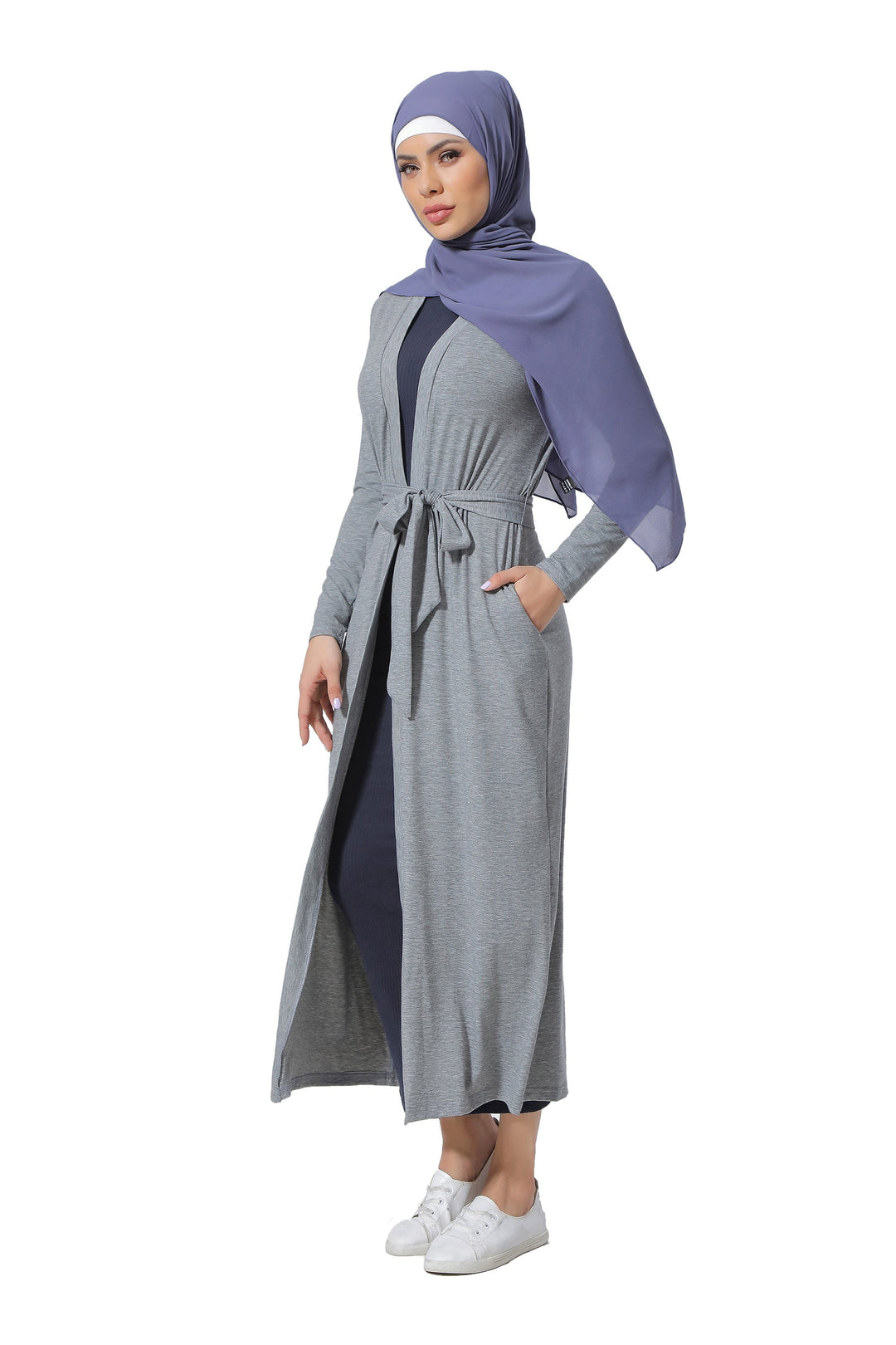 Gray Cotton Maxi Cardigan