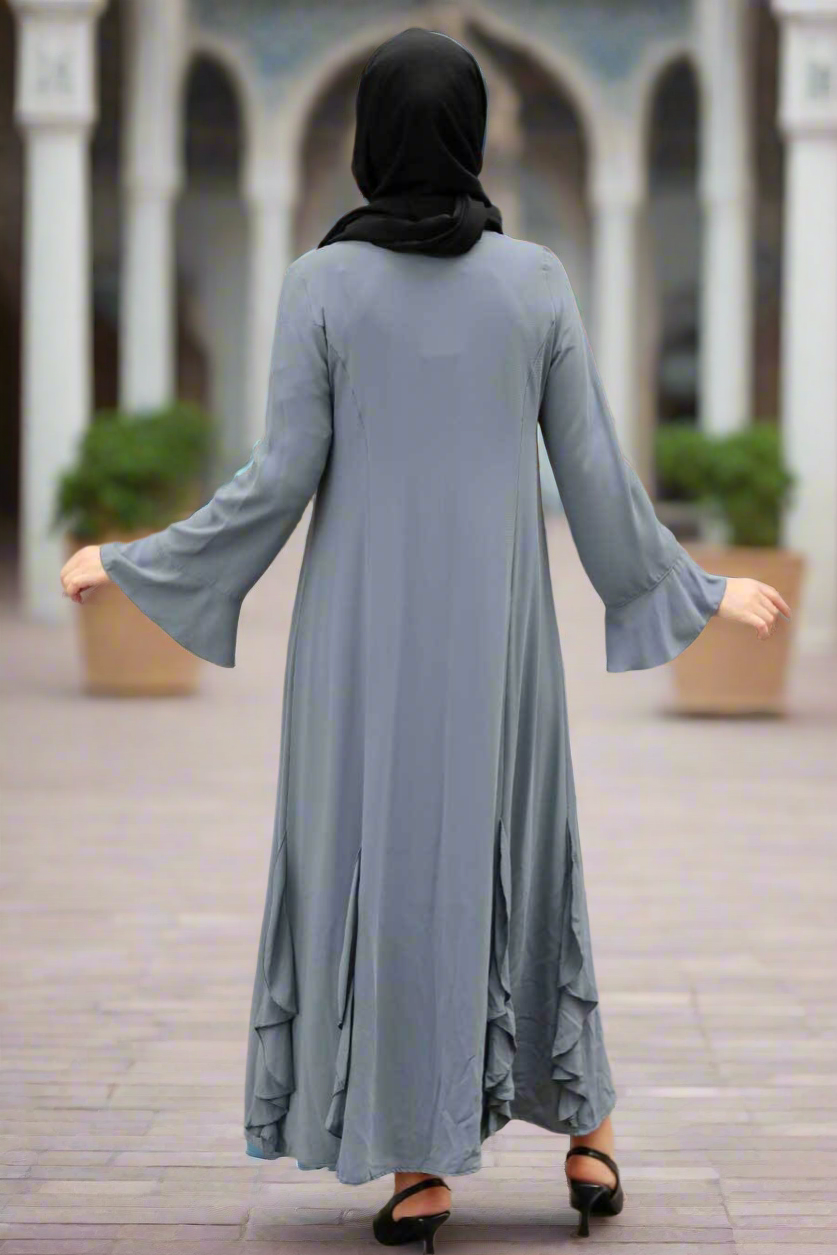 Gray Ruffle Open Abaya - Abayas