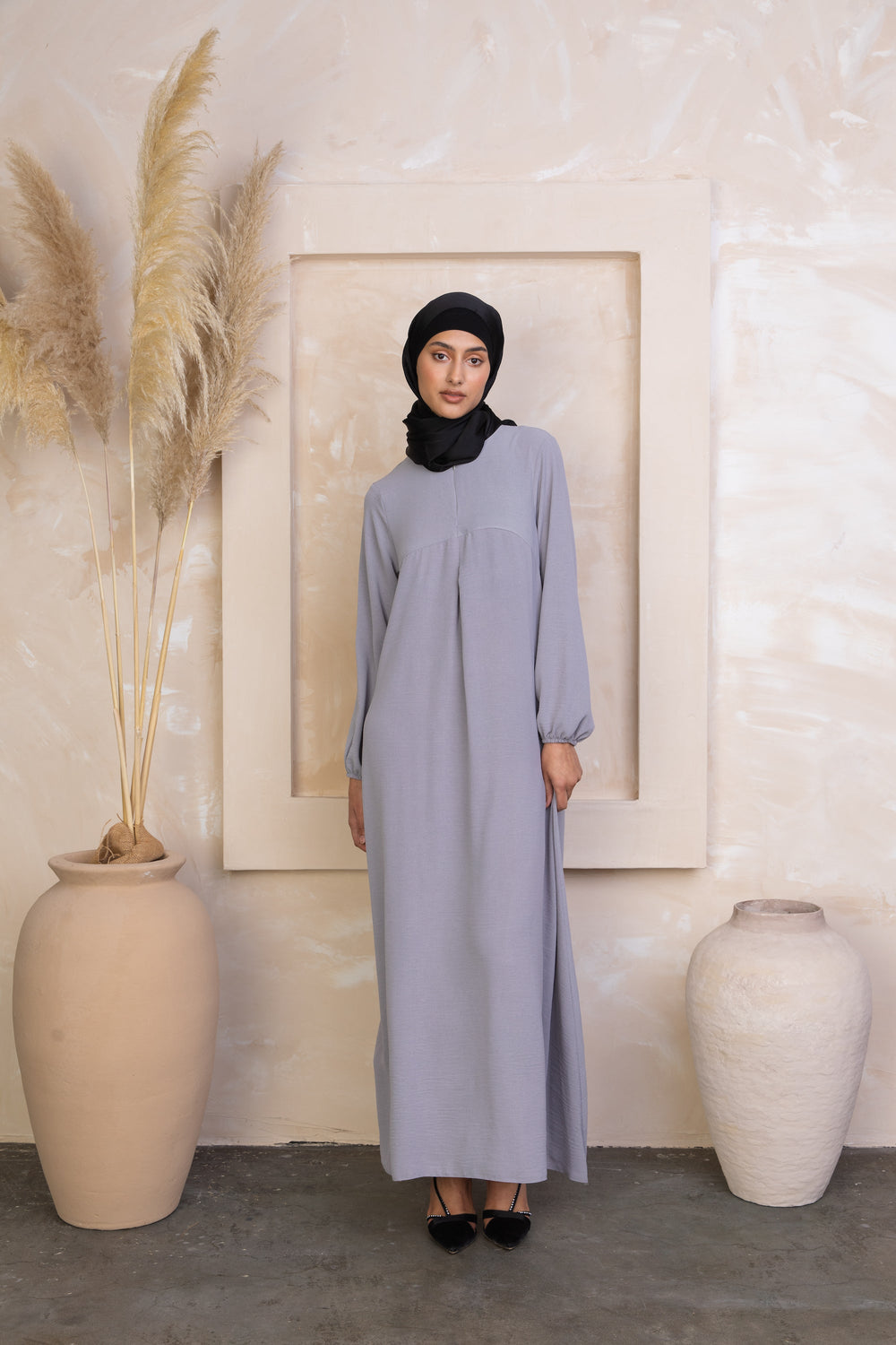 Gray Sheath Abaya Maxi Dress