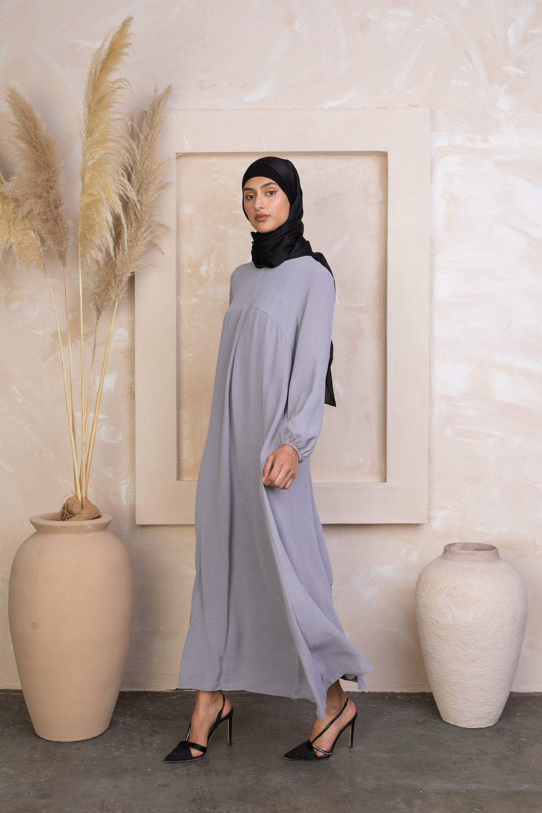 Gray Sheath Abaya Maxi Dress