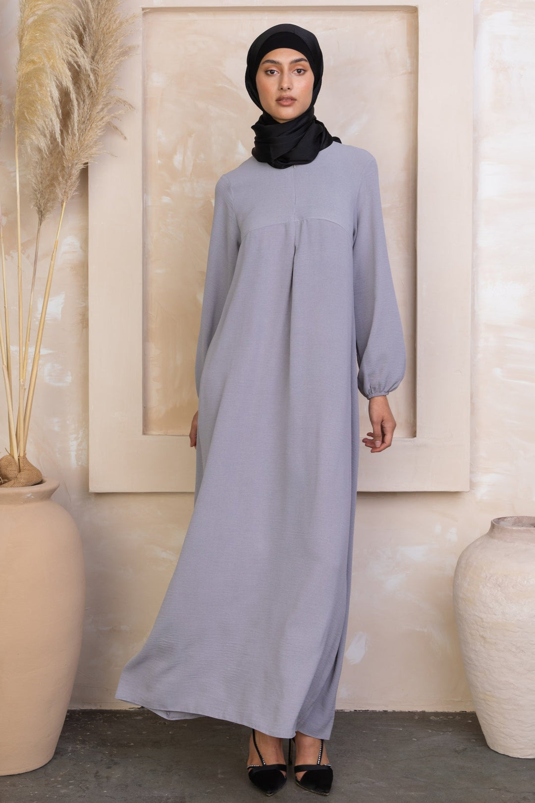 Gray Sheath Abaya Maxi Dress