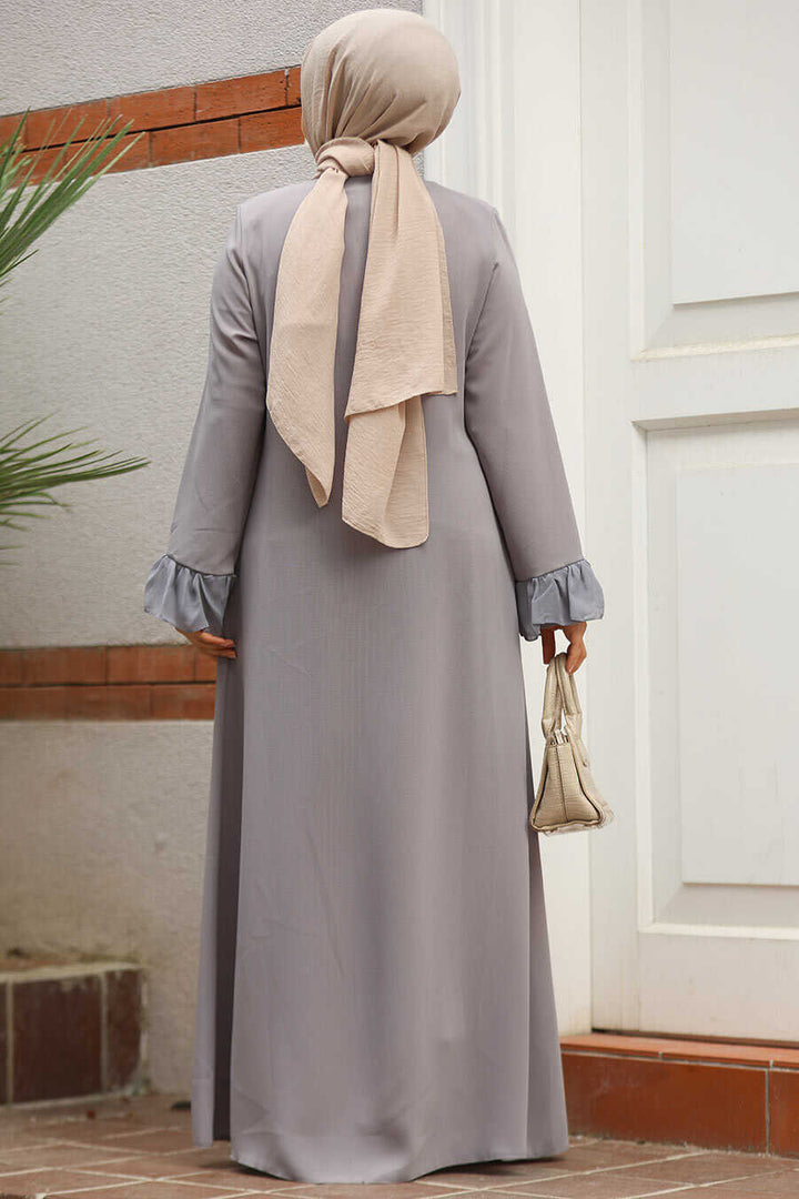 Gray Studded Abaya - Abayas