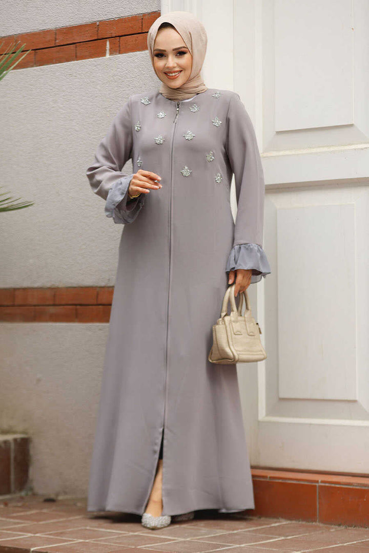 Gray Studded Abaya - Abayas