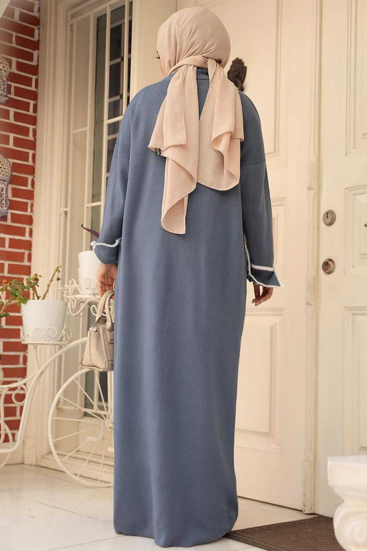 Gray Sweater Dress Abaya Set - One Size S-XL