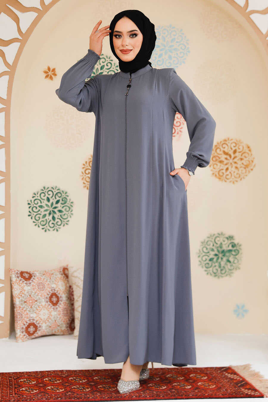 Gray Zipper Abaya - Abayas