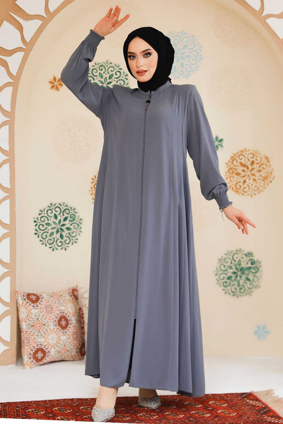 Gray Zipper Abaya - Abayas