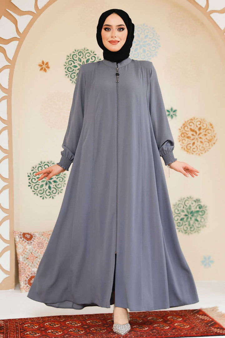 Gray Zipper Abaya - Abayas