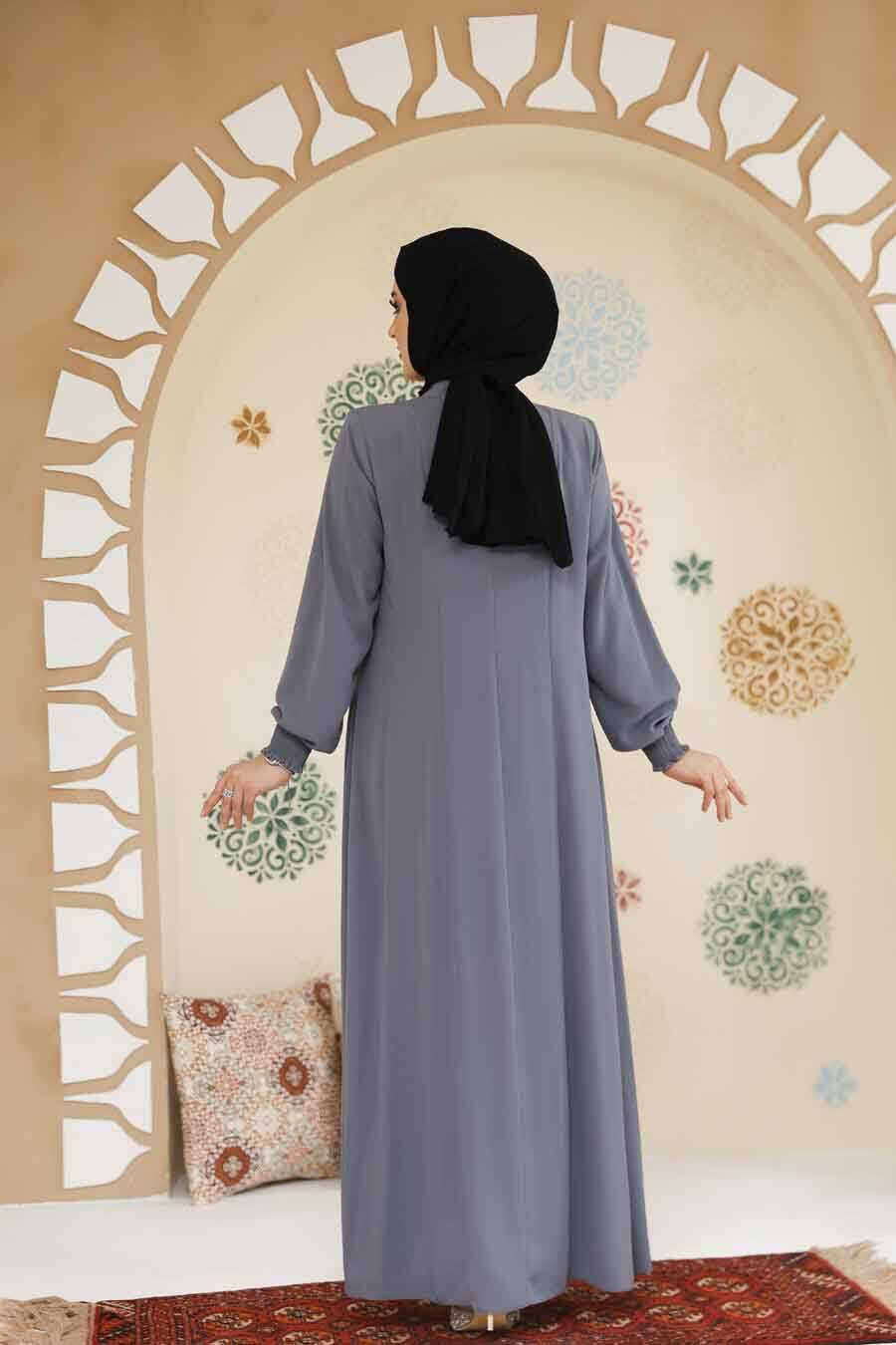 Gray Zipper Abaya - Abayas