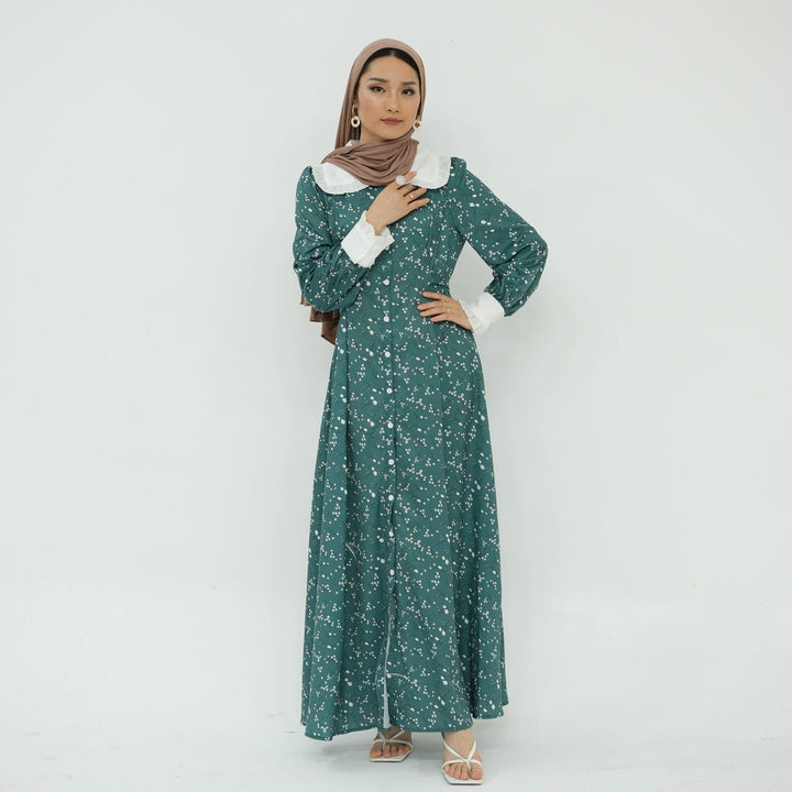 Green Button Down Floral Print Maxi Dress - Maxi Dresses