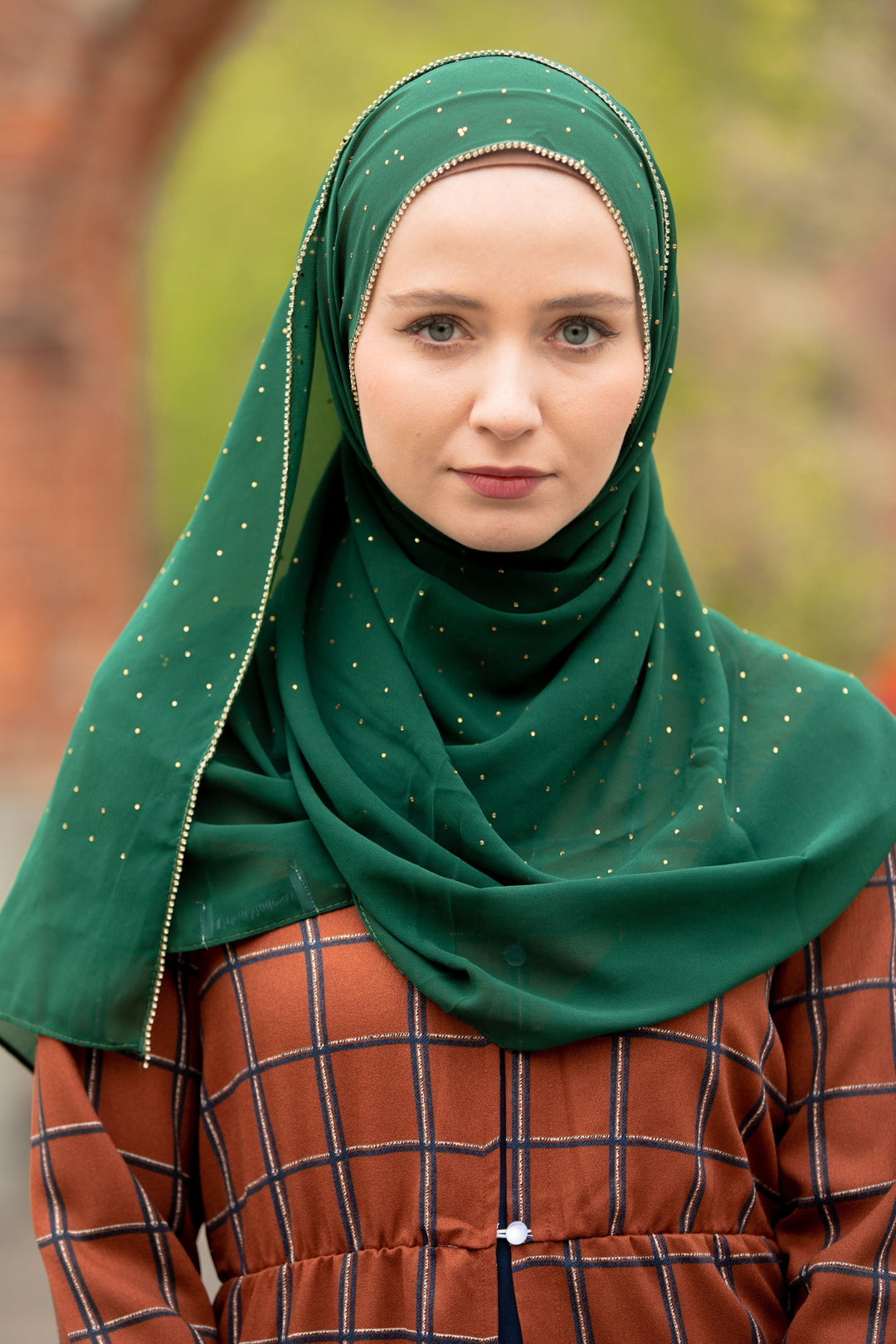 Emerald green hijab with silver embellishments from Green Envy Beaded Chiffon Hijab