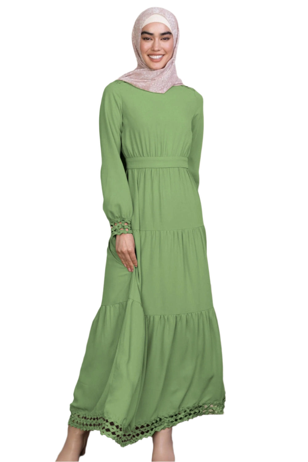 Green Lace Tiered Maxi Dress