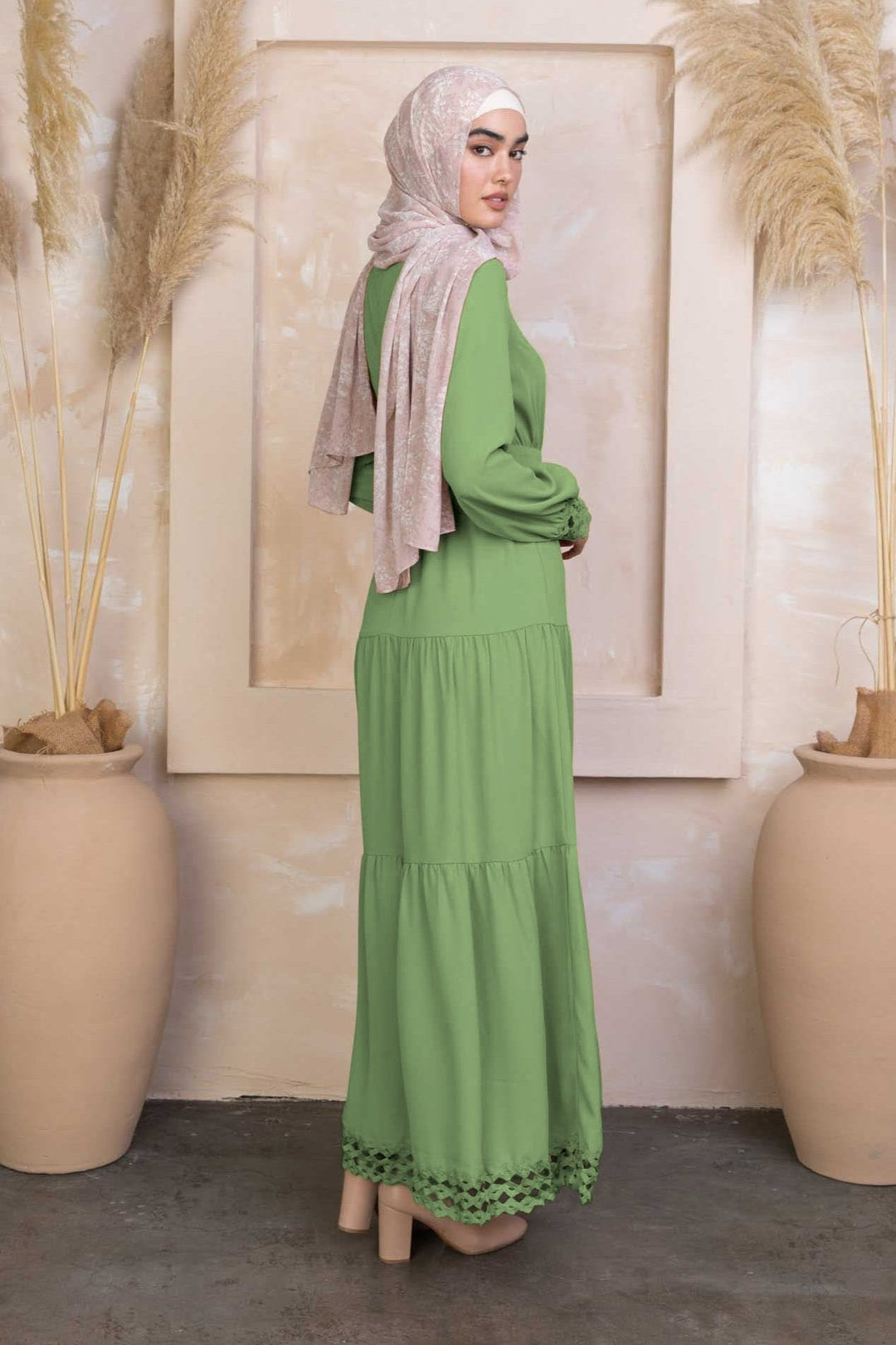 Green Lace Tiered Maxi Dress