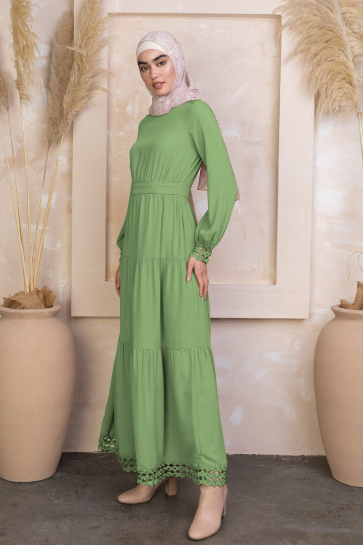 Green Lace Tiered Maxi Dress