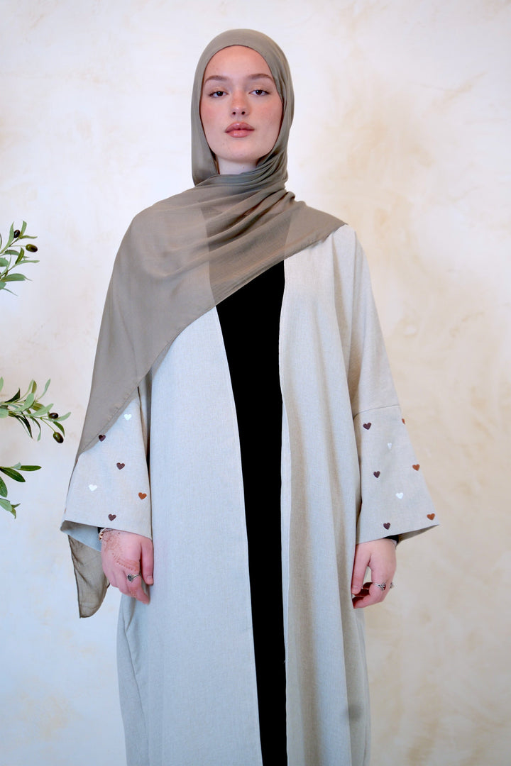 Heart Embroidered Open Front Abaya-CLEARANCE