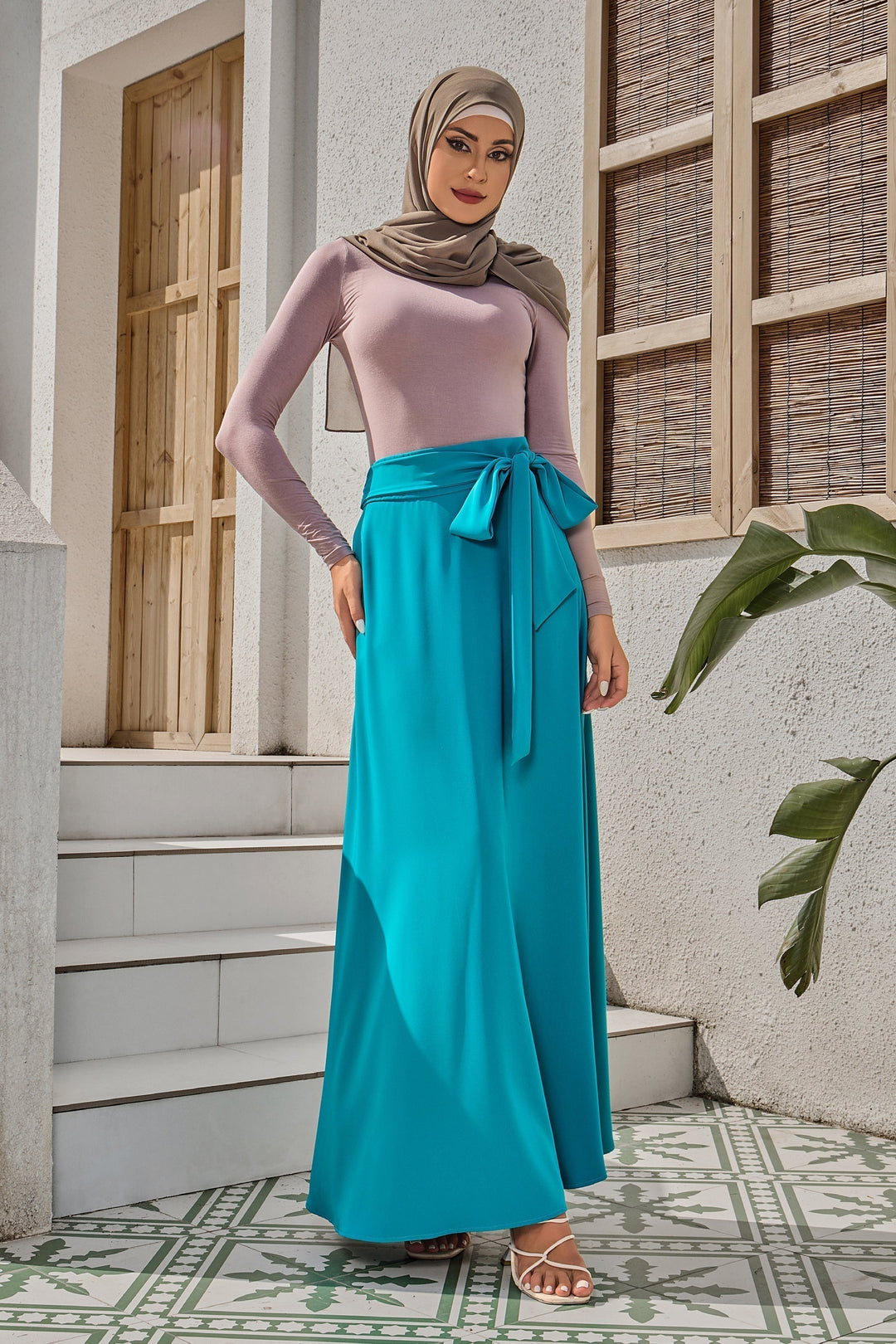 Jade Green Flowy Tie-Belt Maxi Skirt-CLEARANCE