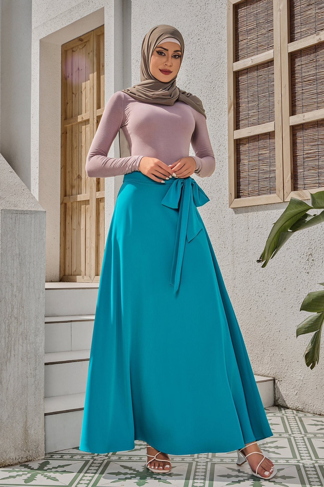 Jade Green Flowy Tie-Belt Maxi Skirt-CLEARANCE