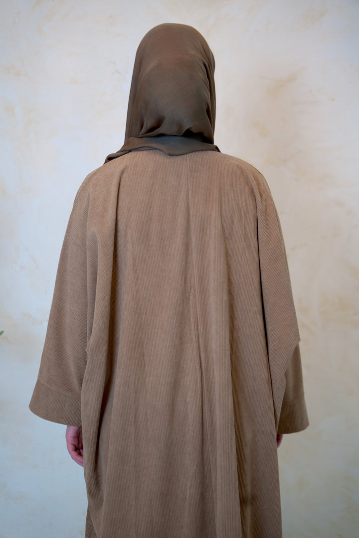 Khaki Corduroy Open Front Abaya-CLEARANCE