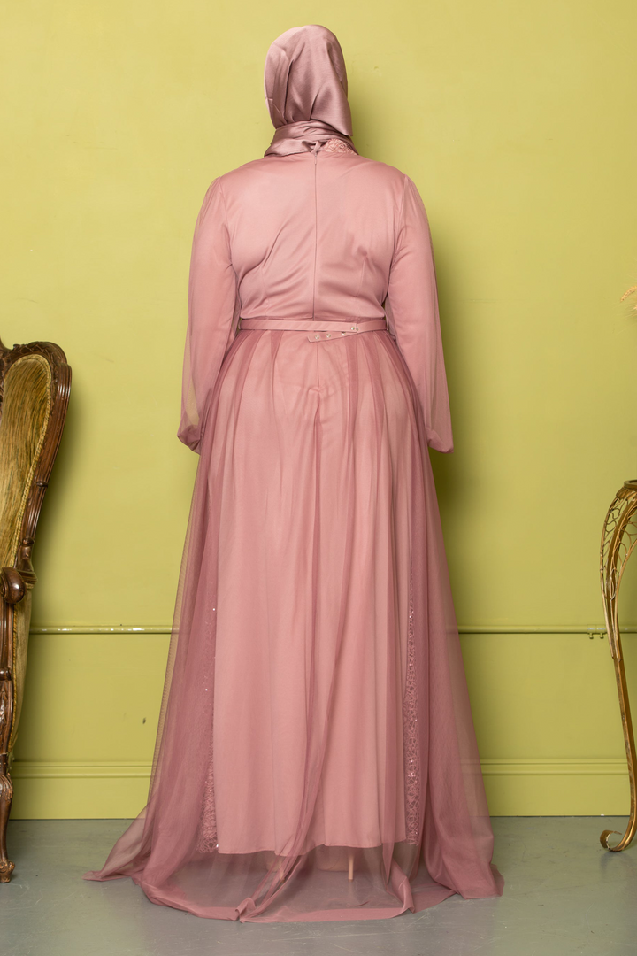 Dusty Rose Modest Dress with Hijab and Chiffon Overlay from Lace With Chiffon Overlay Gown