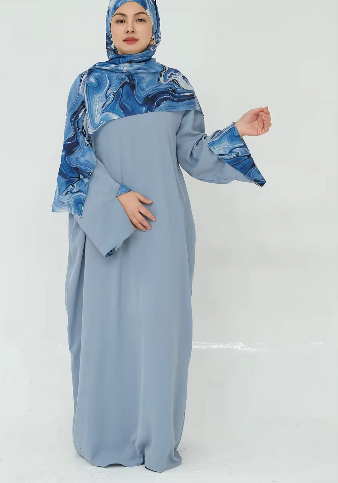 Marbled Hijab and Abaya Set - Maxi Dresses