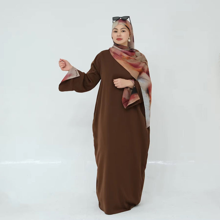 Marbled Hijab and Abaya Set - Small / Brown - Maxi Dresses