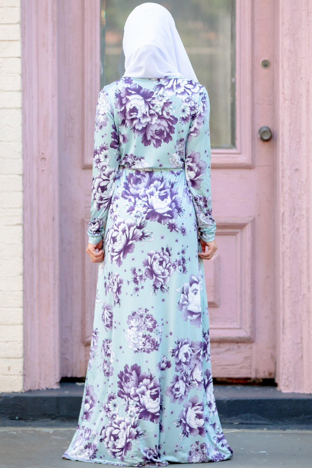 Mint Floral Drawstring Long Sleeve Maxi Dress in premium jersey with a vibrant floral print